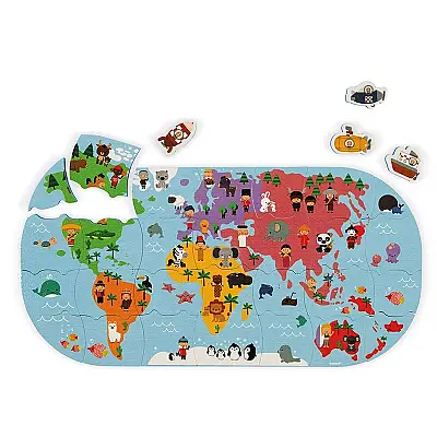 Janod Suya Dayanıklı 28 Parça Puzzle - Dünya Haritası J04719 - 1