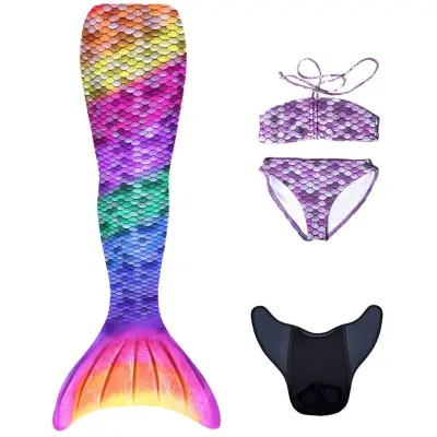 Kuaki Mermaids Deniz Kızı 4lü Takım Bikini Kostüm Seti - Rainbow 8+ Yaş 4'lü Takım - 1