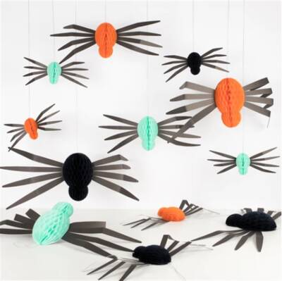 Meri Meri - Hanging Honeycomb Spiders - Asılan Örümcek Süsleri - 12'li - 3