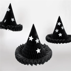 Meri Meri - Hanging Honeycomb Witch Hat Decorations - Cadı Şapka Dekorları (3'lü) - 3
