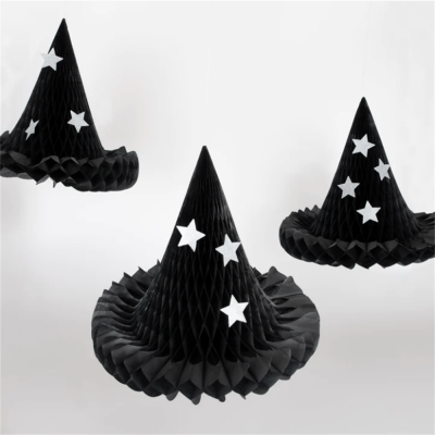 Meri Meri - Hanging Honeycomb Witch Hat Decorations - Cadı Şapka Dekorları (3'lü) - 3
