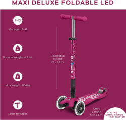 Micro Maxi Deluxe Foldable Berry Red (Led) Scooter Mmd095 - 5