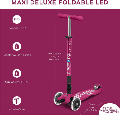 Micro Maxi Deluxe Foldable Berry Red (Led) Scooter Mmd095 - 5