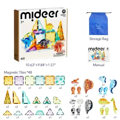 Mideer Renkli Magnetic Tiles - Jurassic Macerası 48 Parça Md1499 - 7
