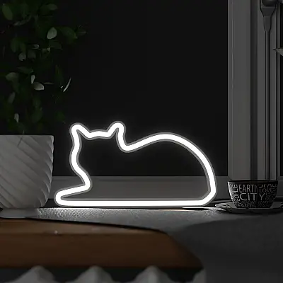 Mustard Sitting Cat Led Işık M11049B - 2