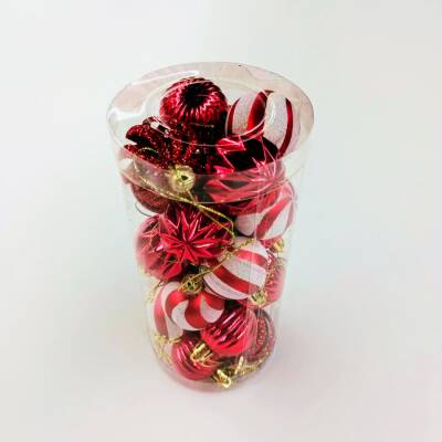 Orc Kırmızı Desenli 24'lü Top Yılbaşı Ağaç Süsü N6 /4024 /H19 R - 2