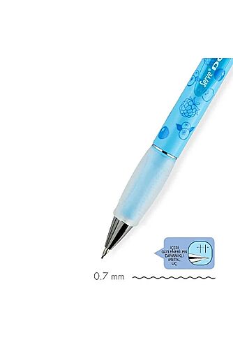 Serve Deep Böğürtlen Desenli Mekanik Uçlu Kalem 0.7 Mm Fosforlu Mavi - 3