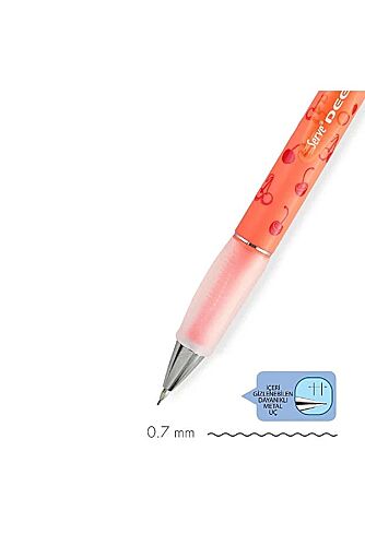 Serve Deep Kiraz Desenli Mekanik Uçlu Kalem 0.7 Mm Fosforlu Kırmızı - 3