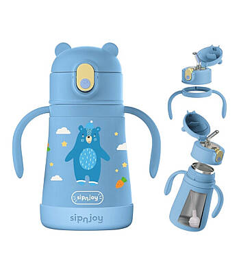 Sipnjoy Sippypals Çocuk Termosu Pipetli Suluk (360 ml) - Koyu Mavi - 2