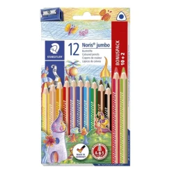 Staedtler Noris Clup Üçgen Jumbo Kuru Boya 12'li (10+2 Hediye+Kalemtraş) 128 NC12P1 - 1